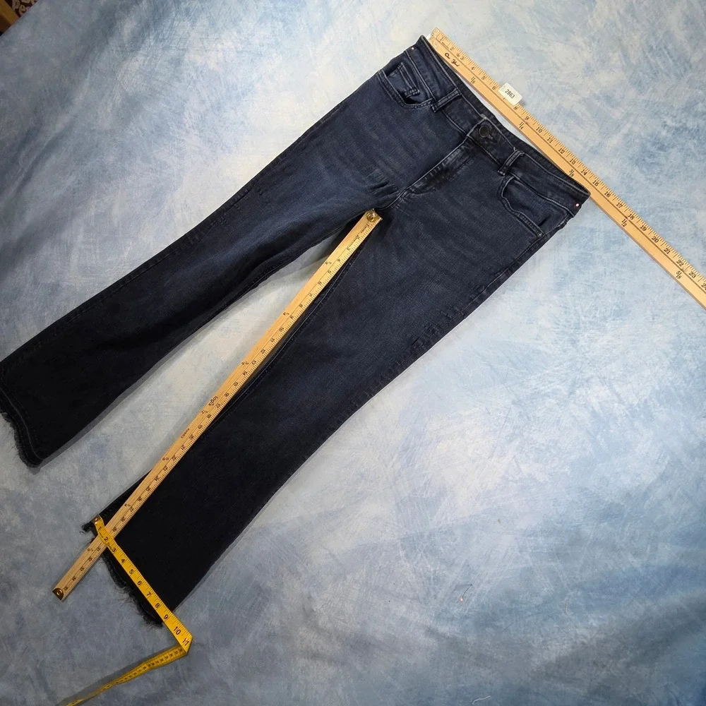 DL1961 Dark Wash High Rise Flare Jeans with Side Slit‎ Raw Hem Size 30